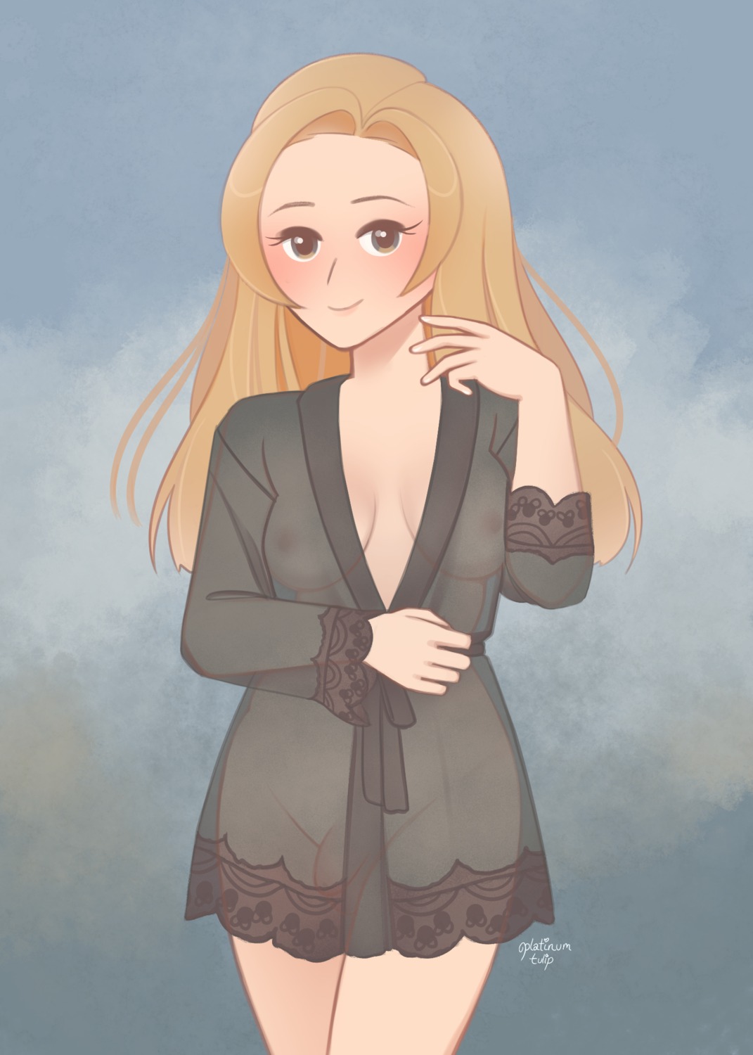 blonde_hair brown_eyes fire_emblem_echoes:_shadows_of_valentia futanari lingerie mathilda nervous smile tulip